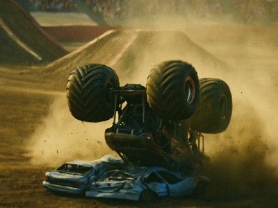 Monster truck Gravedigger double backflip fail