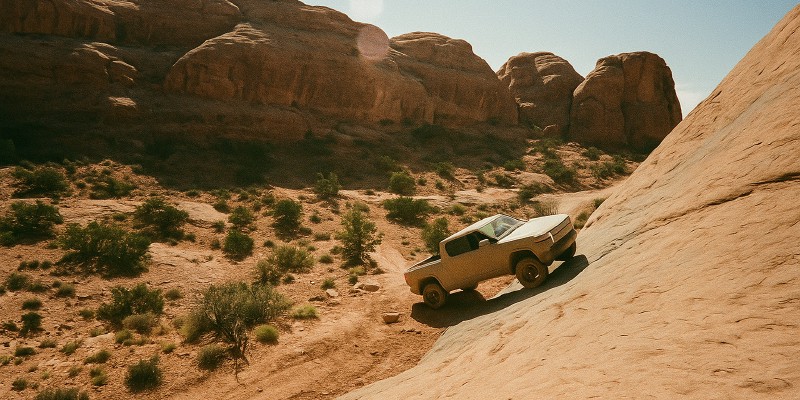 Rivian pickup truck off road